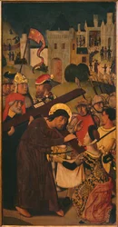 Passionstriptychon, das Tragen des Kreuzes, linkes Panel